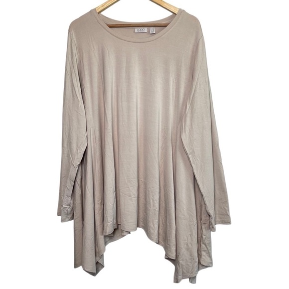 LOGO Lori Goldstein Rayon Jersey A-Line Drape Sharkbite Long Sleeve Scoop Neck - Picture 1 of 7